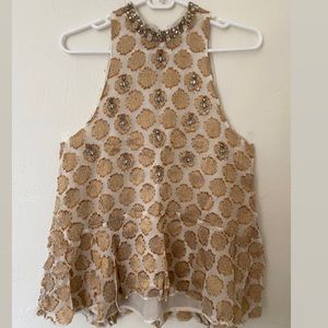 Kimchi Blue Chanderella Peplum Jacquard sleeveless blouse.